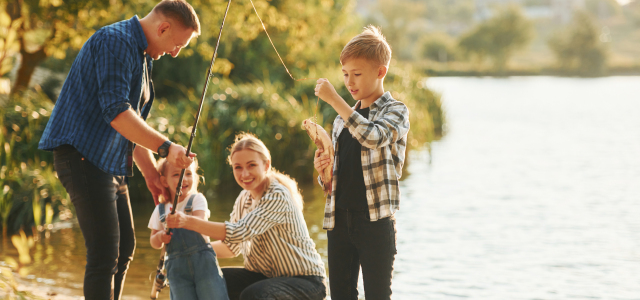 Family of four go fishing